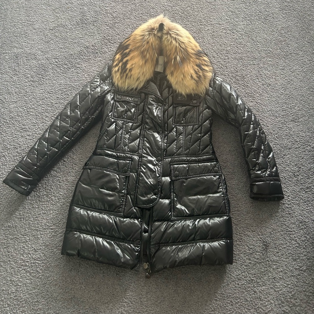 Black Quilted Coat with Faux Fur Collar
